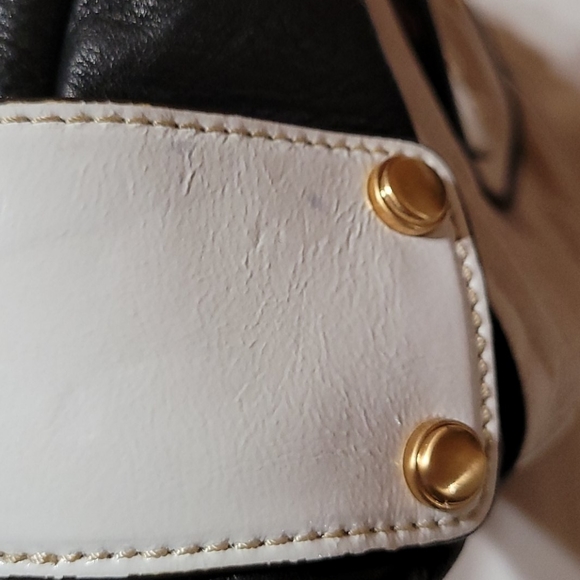 B.Makowsky Black Cream Leather Shoulder Bag Purse - Picture 5 of 15